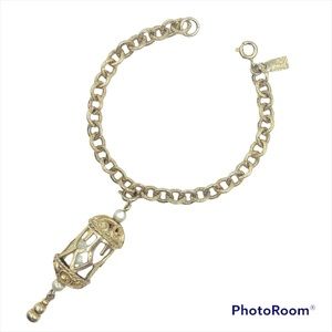 Vintage Bracelet Emmons magic lantern gold tone mother of pearl charm jewelry